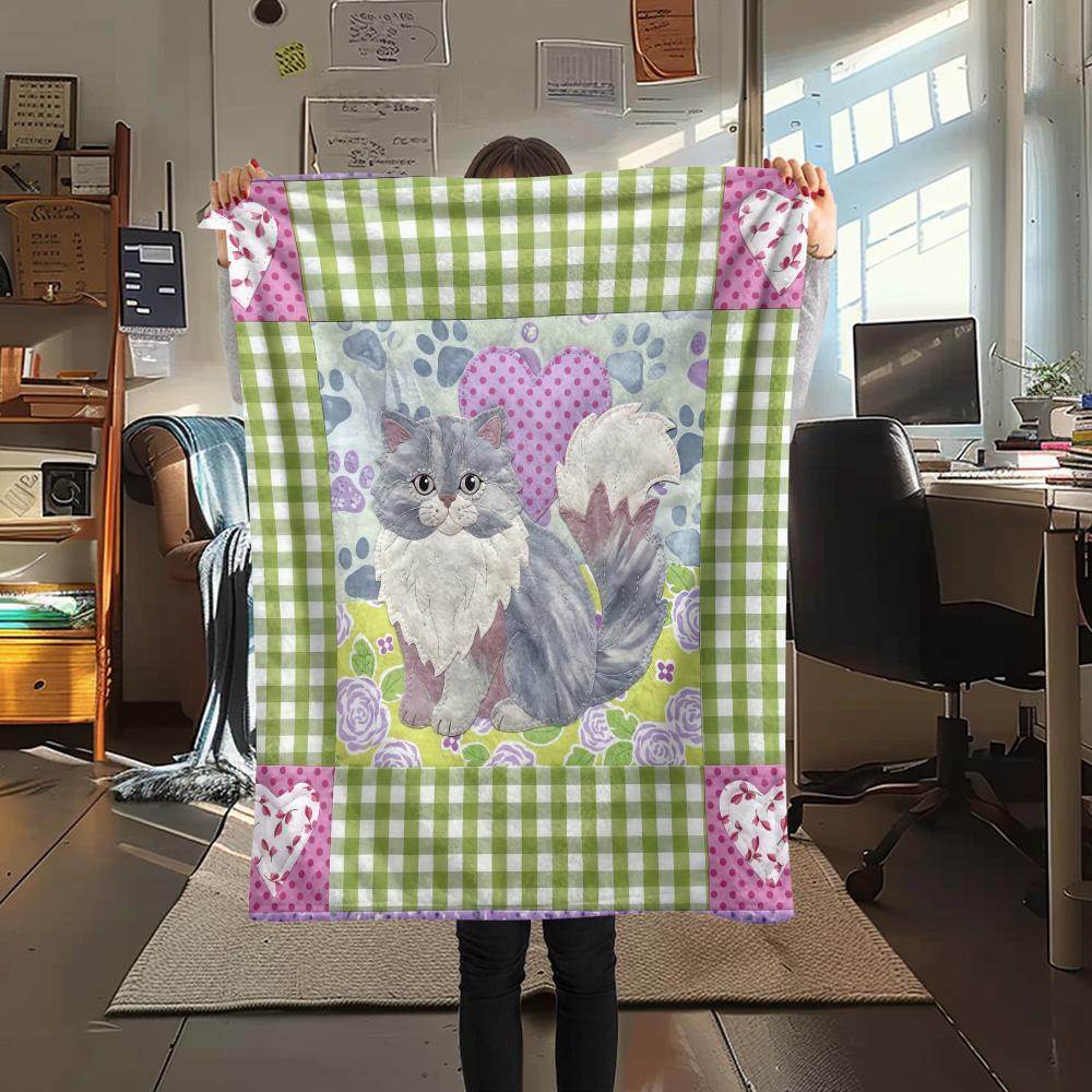 

1Pc Cat Patchwork Art Print Flannel Blanket High Quality Warm Comfortable Cover for All Seasons Perfect for Gifts Home Decor 80cm x 120cm