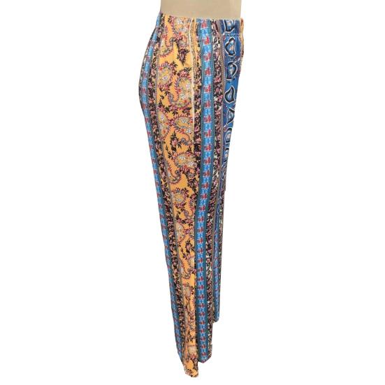 Floral Print Long Flared Pants Retro High Elastic Sexy Casual Trousers Streetwear