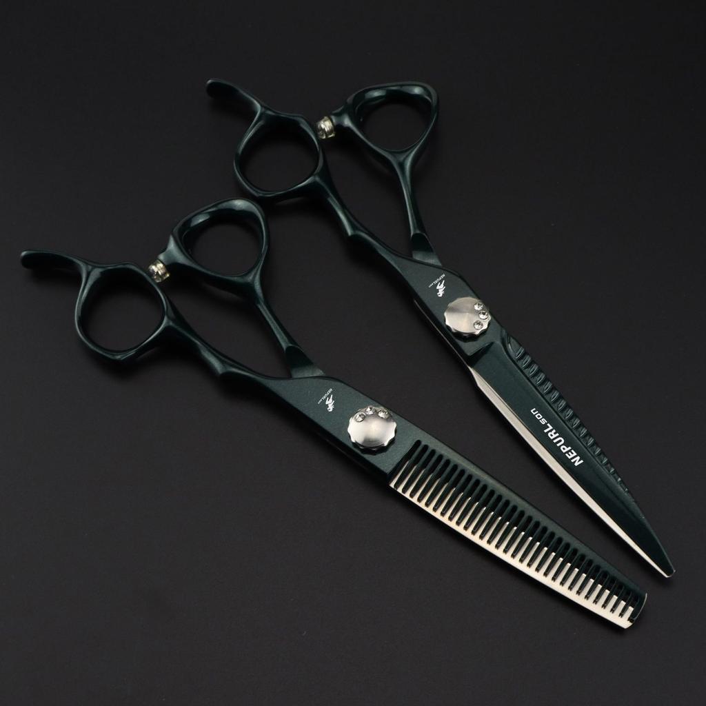 6.0 Inch Green Paint, Neptune Hair Scissors Straight Cutting Teeth Scissors Thin Cutting Hair Salon Special Foreign Trade Explosion