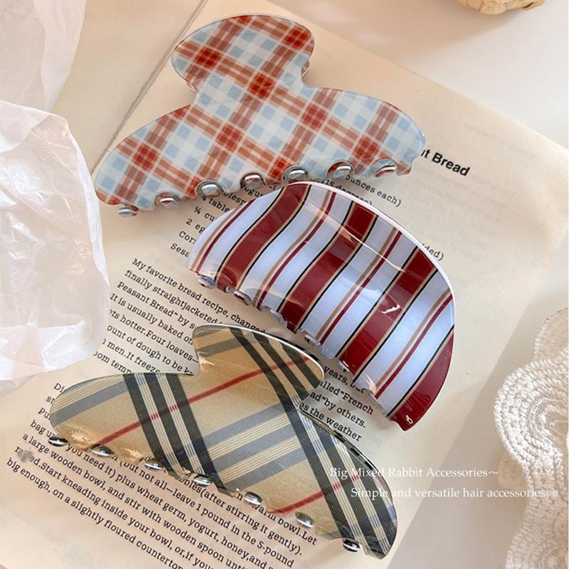 Elegant Plaid Print Hair Claw Clips for Women Vintage Geometric Crab Hairpins Barrettes Women Hair Accessories Sweet Headwear New
