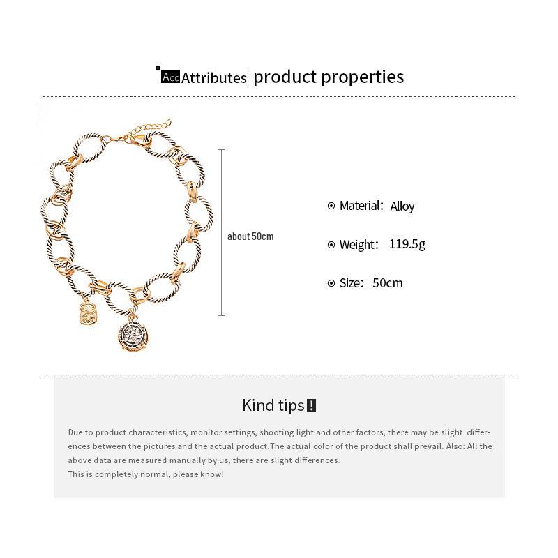 High-End Geometric Stripe Coin Necklace: Retro Cable Knit Design for Women