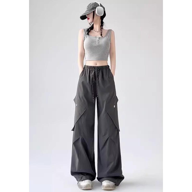 

Женские быстросохнущие брюки-карго для улицы, летние новые прямые брюки-парашюты в стиле рабочей одежды с широкими штанинами для спорта XXL