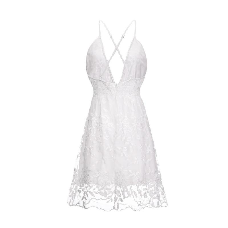 Abito lungo da donna in pizzo con scollo a V e schiena scoperta