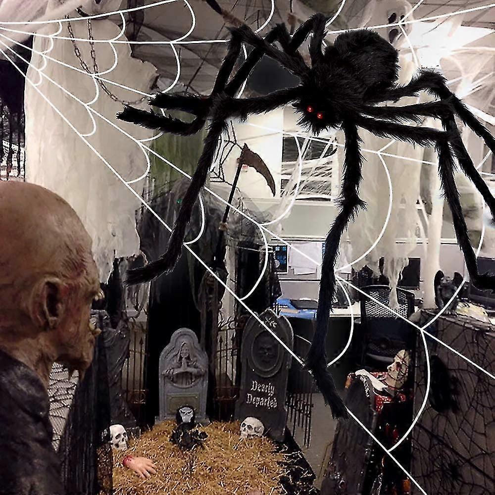 200" Halloween Spinnennetz + 59" Riesenspinne Dekorationen Künstliche Spinne Mit Dreieckigem Riesigem Spinnennetz Für Innen Außen Halloween Dekorationen uu