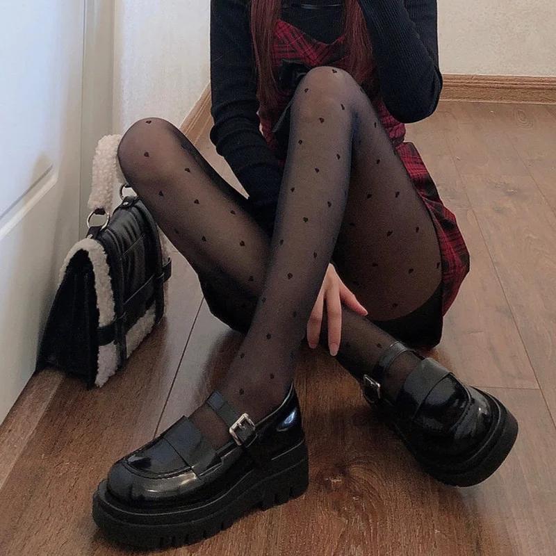 Sexy Women Pantyhose Tights Seamless Lace Mesh Fishnet Summer Nylon Polka Dot Print Tight Stocking Harajuku Female Hosiery