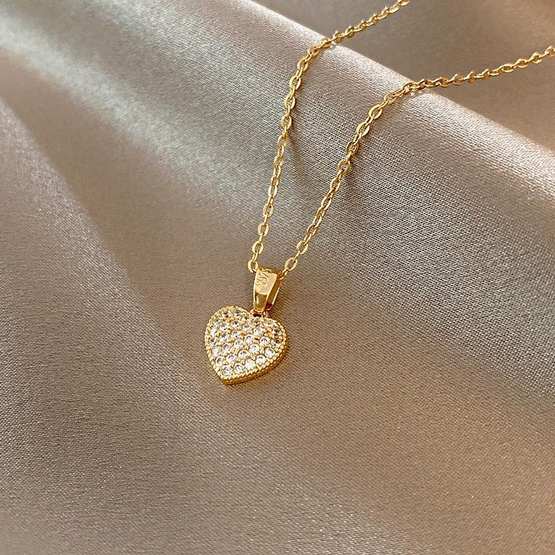 Custom 316 Stainless Steel Jewelry Gold Plated Butterfly Heart Bow Pendant Simple Zircon Necklace Jewelry for Women