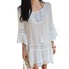 Sexy Beach Vacation Beach Cover Dress With Lace Stitching And Flared Sleeves, Loose Bikini Sun Protection Jacket