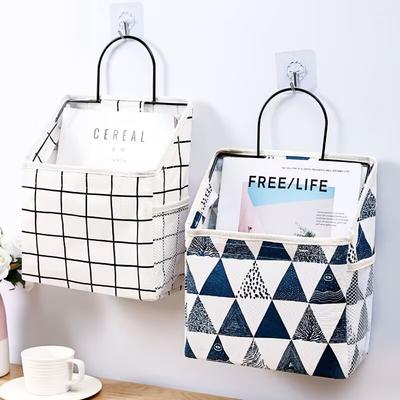 Cotton Linen Dormitory Wall Hanging Storage Bag Wall Door Wardrobe Table Top Fabric Organizer Basket for Books CD Magazine