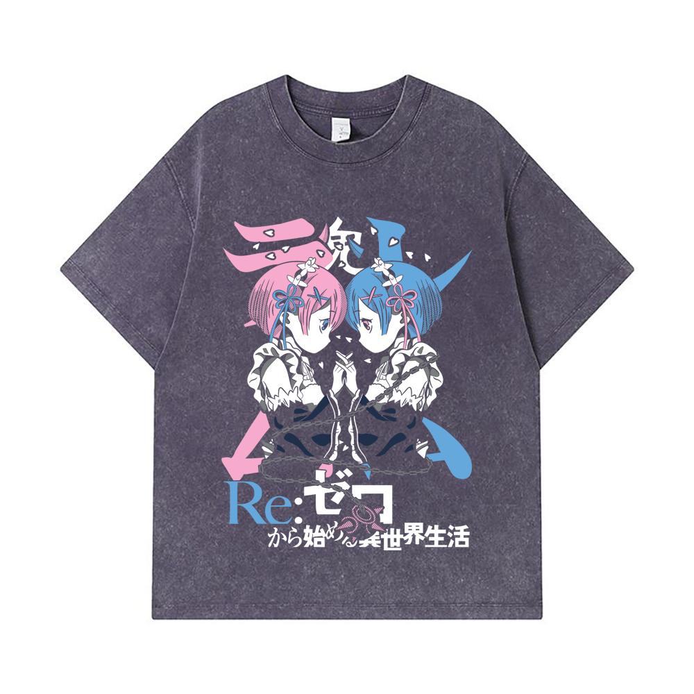 275 GSM Washed T-shirts 100% Cotton ReZero V1 Print Unisex Heavy Cotton T Shirt