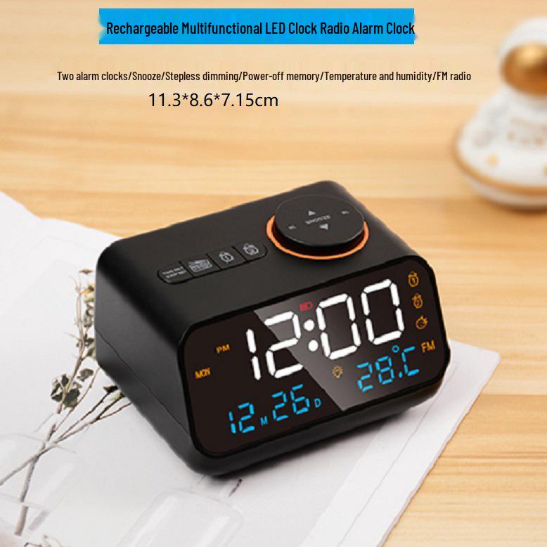 LED Voice-Controlled Alarm Clock Radio with FM, Temperature, and Humidity Display.