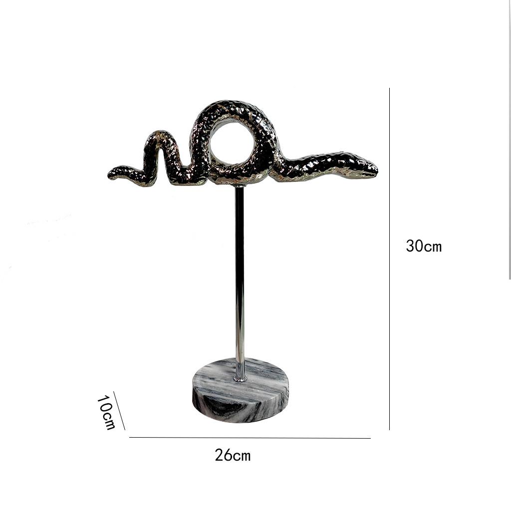 Ceramic Handicrafts Silver Snake Figurine Simulated Snake Statue Marble Base Decorative Figurines Home Decoration Accessories