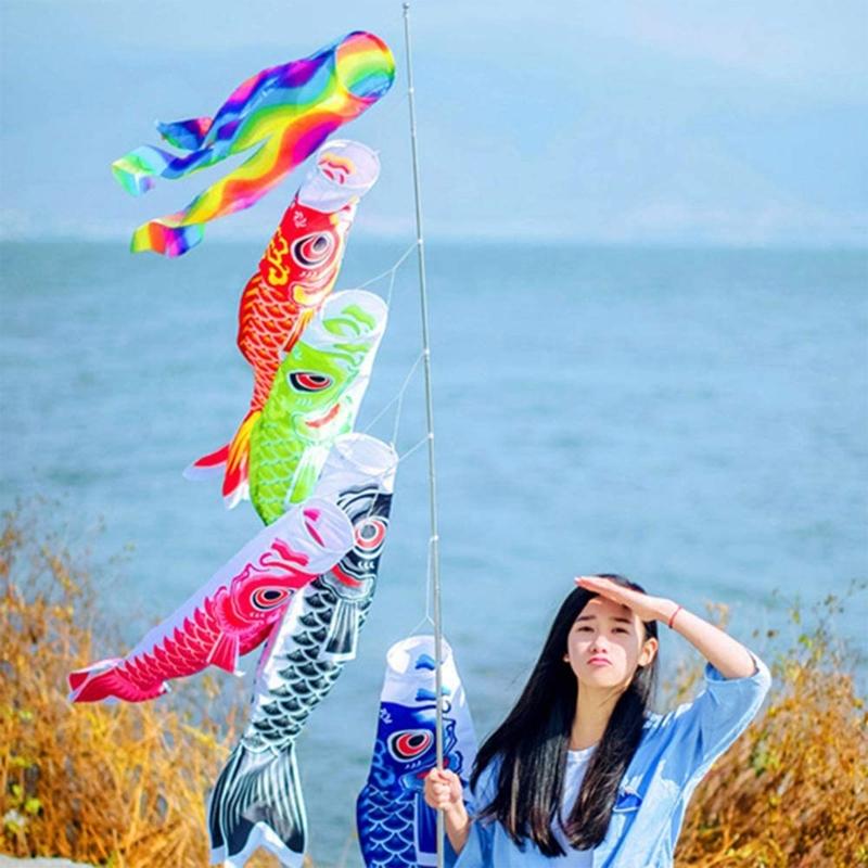 2025 Hot 40cm Japanese Carp Spray Windsock Streamer Fish Flag Koinobori Kite Cartoon Fish Colorful Windsock Carp Wind Sock Flag