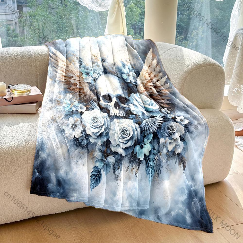 1PC Skeleton Angel Flowers Print Blanket Warm Soft Fluffy Kids Adult Luxury Gifts for Sofa Bed Home Outdoor Travel Camping