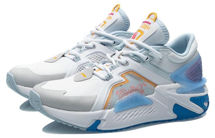 Li Ning 001 Ti Cushioning Slip Resistant Low Top Running Shoes Women's White Blue AGLR008-1