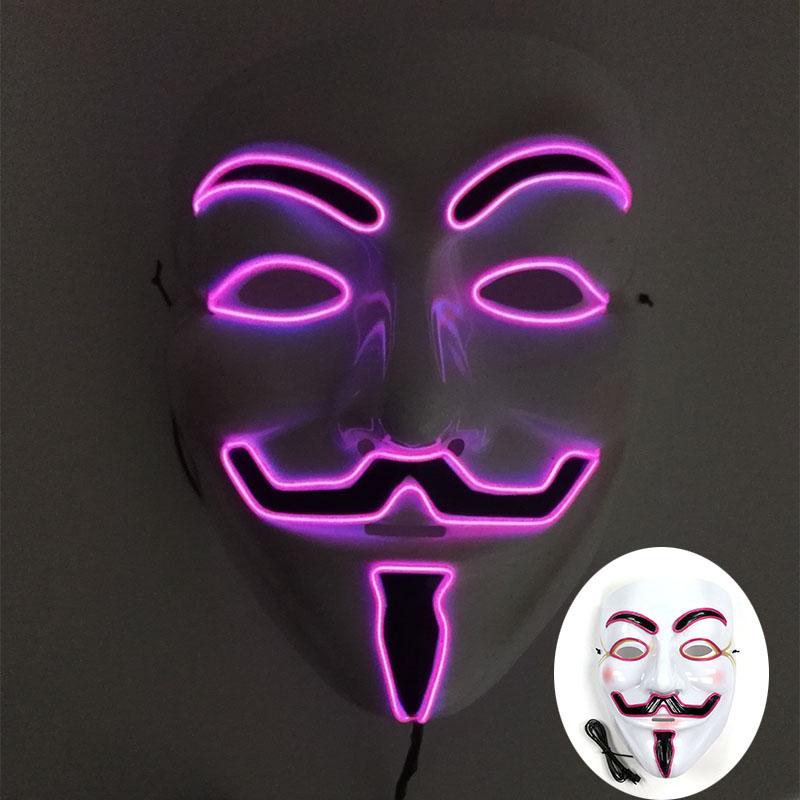 Halloween Glowing V Mask EL Wire Neon Light Up Anonymous Mask Cosplay Horror Luminous Mask for Man Women Haunted House Props