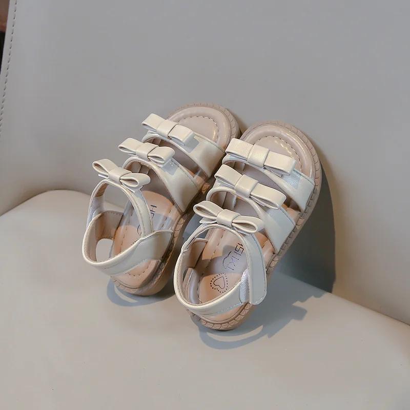 Summer New Princess Sandals Little Girl Sandal Bowtie Chic Sweet Kids Fashion Open-toe Versatile Children Flat Sandals