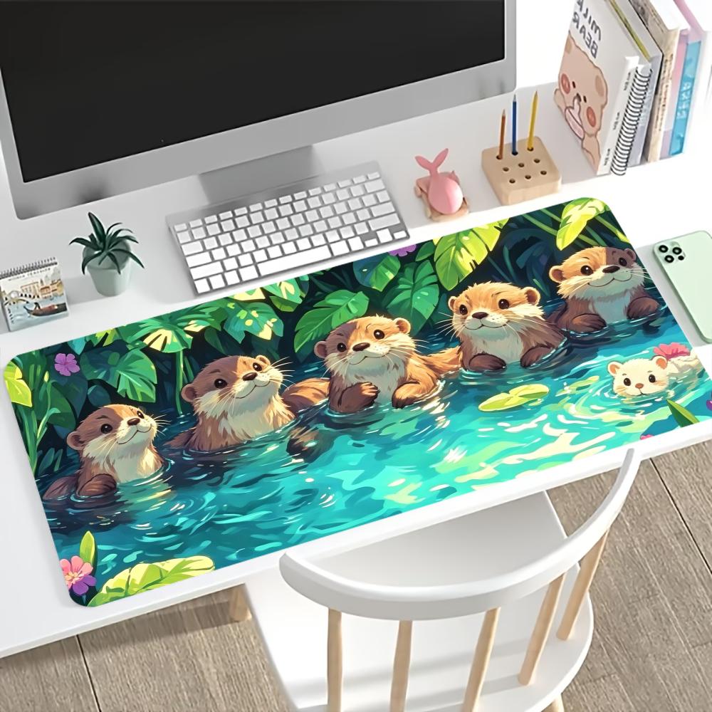 Lotus Pond Cute Otter Large Gaming Mouse Pad Non Slip Rubber Desk Mat Keyboard Mat For Pc Laptop Office Home Gaming Workstation