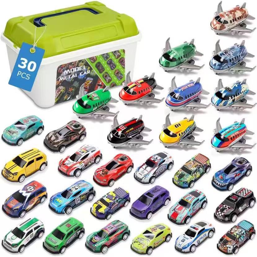 Children's Alloy Toy Car & Pull-back Airplane Set with Storage Box