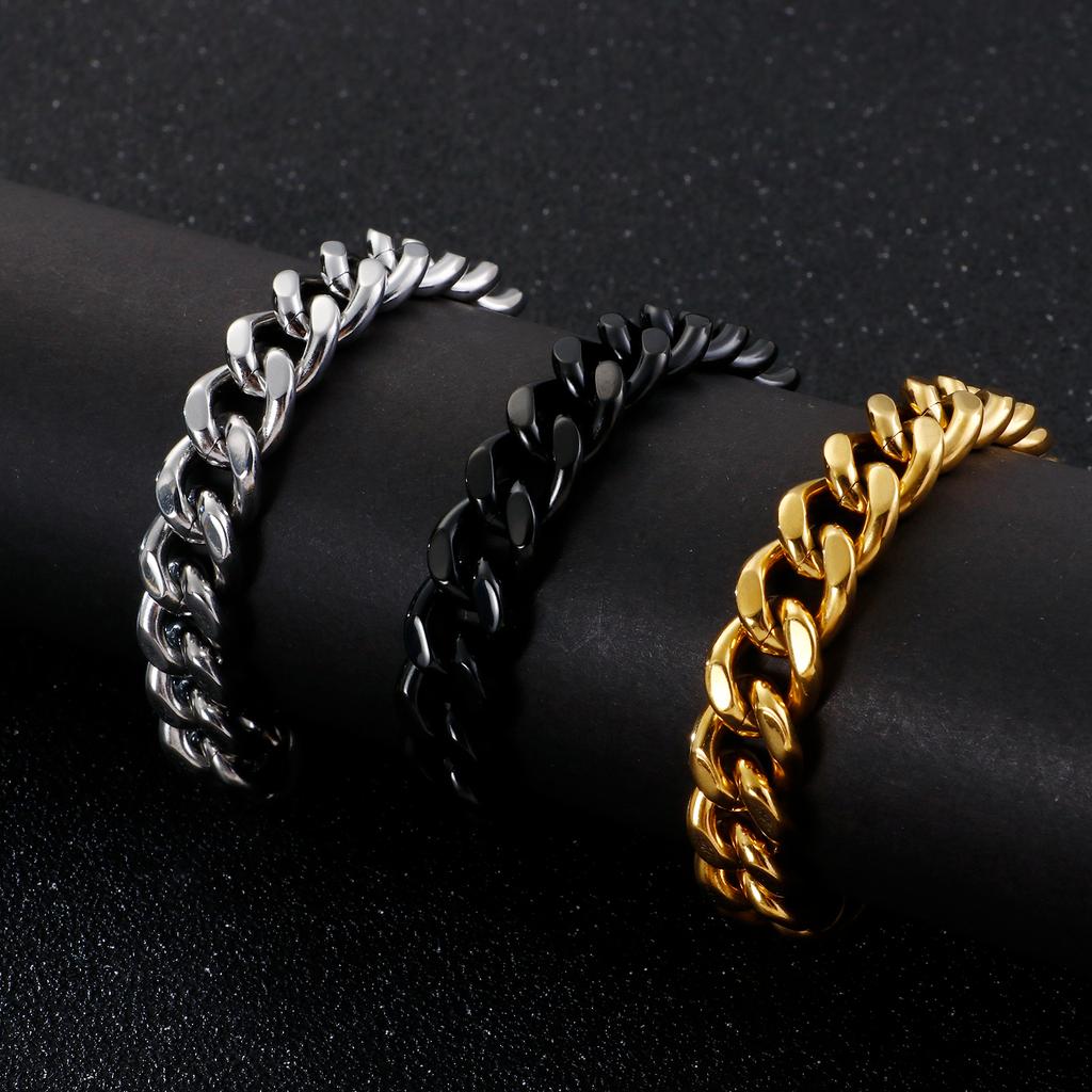 Kalen Shiny Stainless Steel Men's Bracelet Hip Hop Women's Multicolor Simple Cuban Chain Handmade Jewelry 19-23cm Length Gift