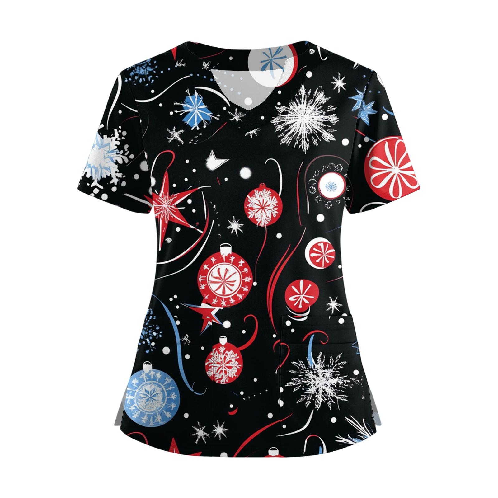 

Женская футболка с коротким рукавом, рождественским принтом, V-образным вырезом, на пуговицах сбоку и разрезом XXXL