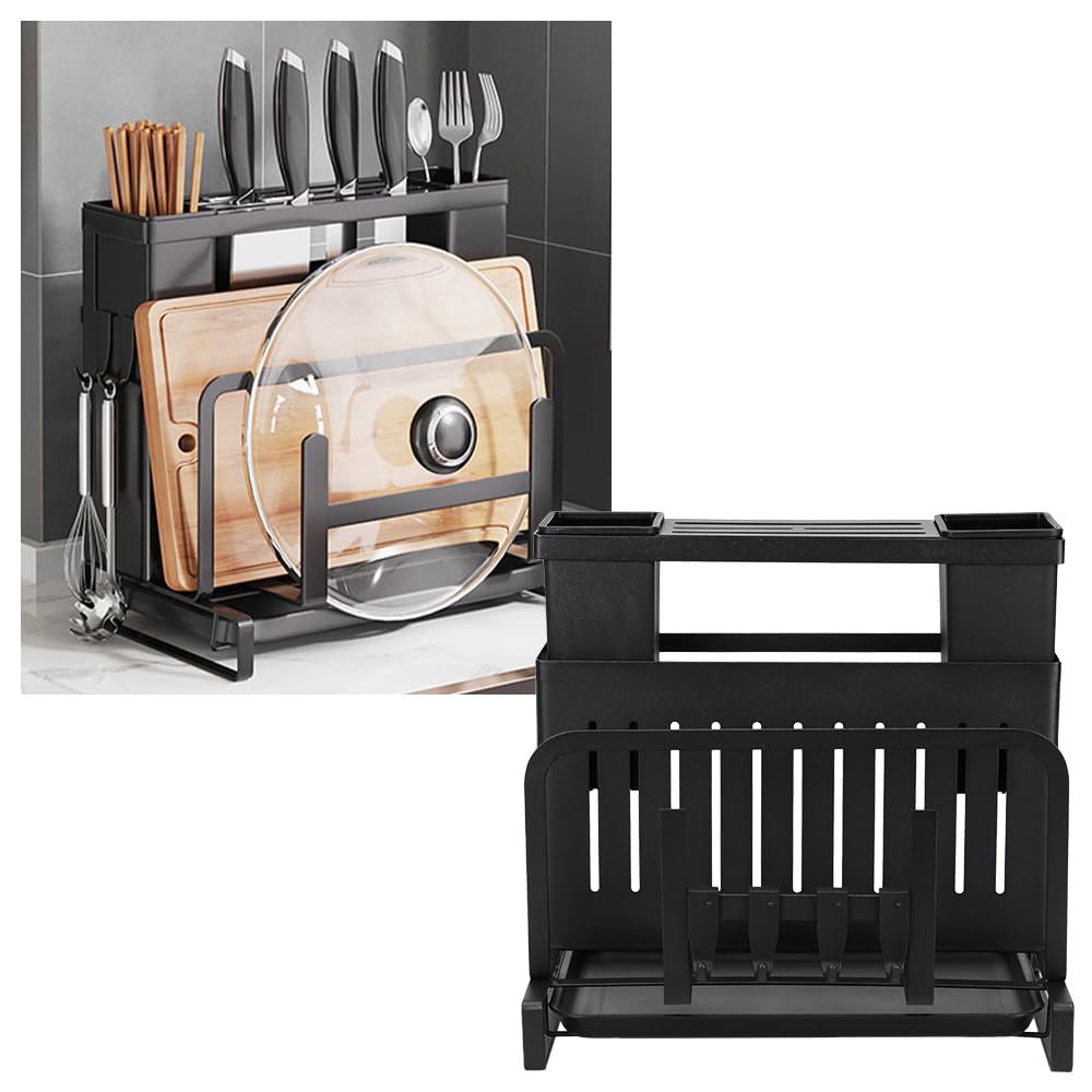 Kitchen Tool Cutting Board Pot Lid Cutlery Knife Holder Stable Storage Stand, Holder, Holder, - (Black)