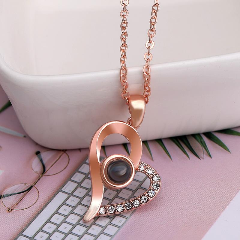 Elegant Heart Shaped Memory Necklace With Unique I Love You Feature Projection