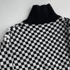 Women's Autumn and Winter Checkerboard Lapel Loose Knit Colour Block Sweater
