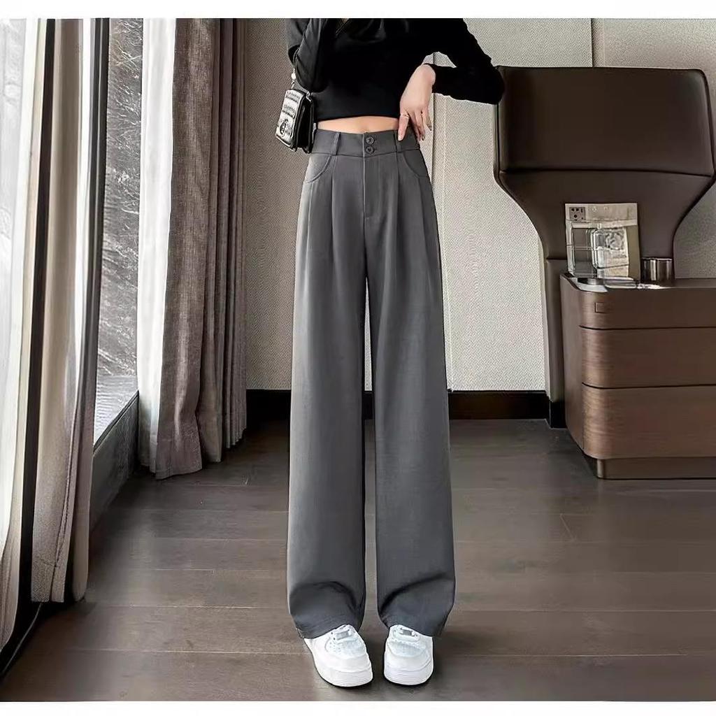 High-waisted Narrow Wide-leg Suit Pants for Women In Spring and Autumn Slimness Floor-length Straight Pants Hanging and Crisp Leisure Pants