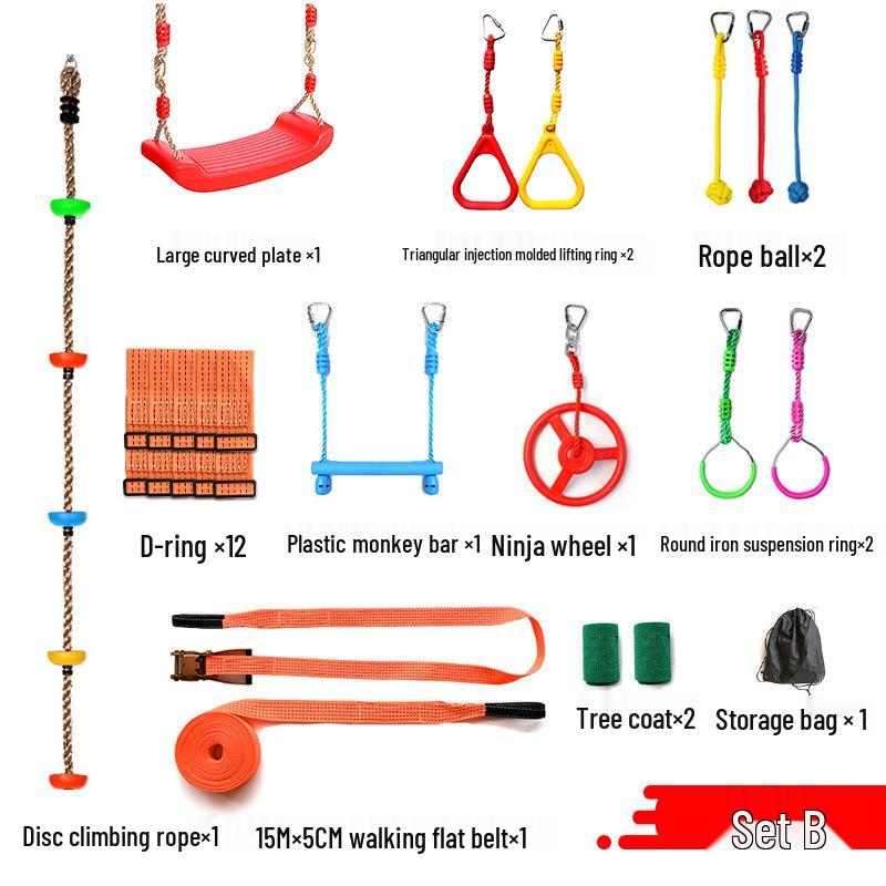 

Многофункциональный слэклайн для помещений и улицы с альпинистской веревкой и гимнастическими кольцами для детей