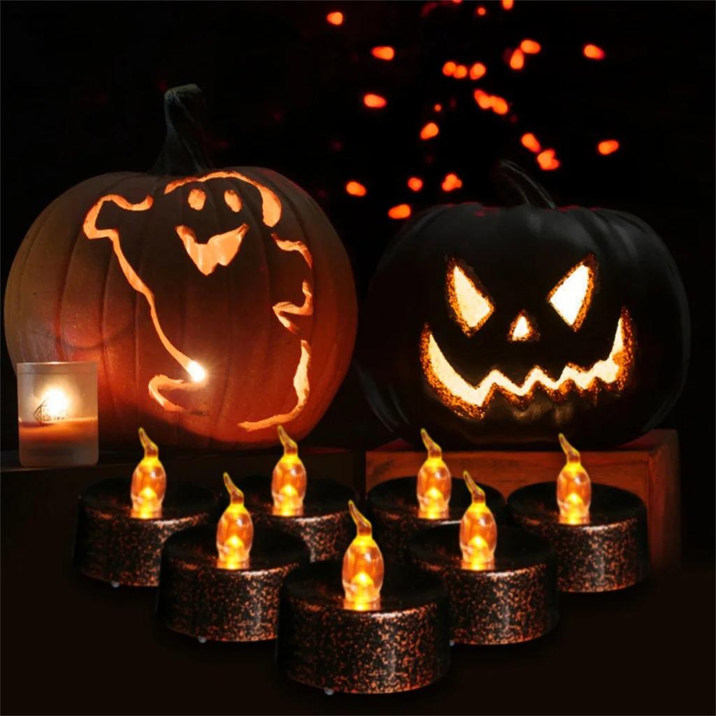 12pcs Tea Light Halloween Christmas Thanksgiving Flameless LED Candles 1.4 Inch Flickering Amber Festival Decor Battery Operated
