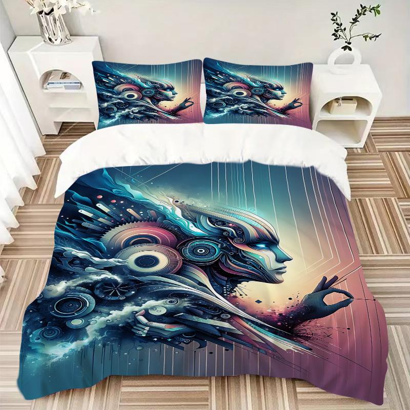3pcs Cyber Mechanical Pattern Bedding Set, Includes 1 Comforter + 2 Pillowcases, Without Pillow Inserts, Soft Comfortable, Lightweight Breat
