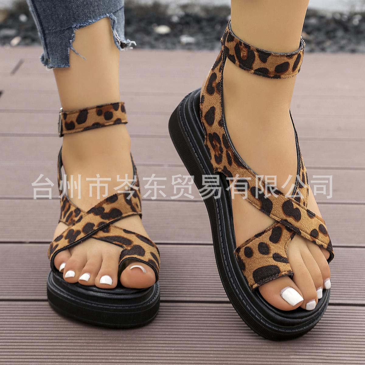 

Sandals women s summer new large size thick-soled cover toe round head beach shoes ankle buckle belt large size women s sandals 41 леопард друку кольору