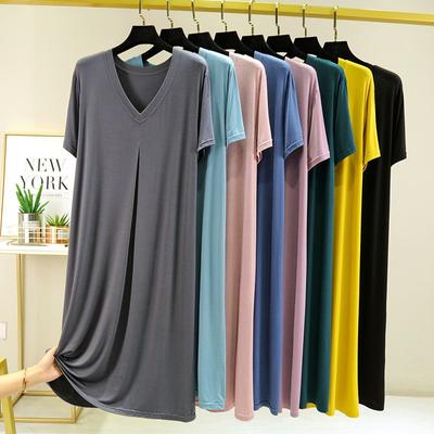 Summer Modal Casual Dress V-Neck Short Sleeves Plus Size Full-skirted Dresses Loose Long Sleepdress