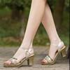 Sandalen Frau Hochhackige Designerschuhe Luxus Damen Sandalen Neuheiten Schnalle Strass Dick mit Fischmaul Gold