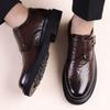 Autumn new casual leather shoes round head strap-free foot cover heightening business leather shoes