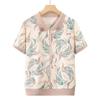 Summer Ice Silk Short-Sleeve Blouse for Middle-Aged Women, Casual Plus Size Top for Moms and Mother-in-Laws (50-60).