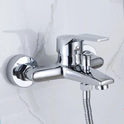 Chrome Bathroom Faucets Bathtub Facuet Wall Mounting Cold and Hot Shower Faucet Dual Spout Single Handle Mixer Tap