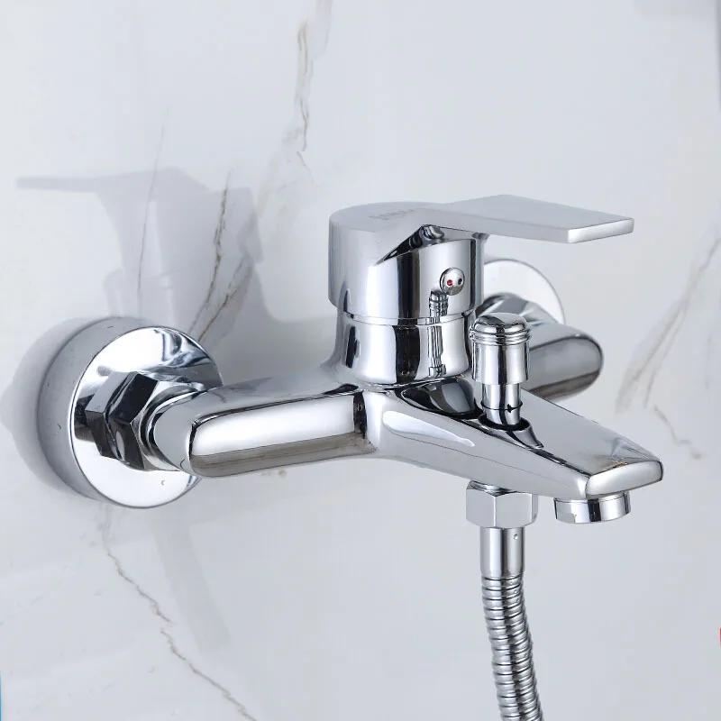 Chrome Bathroom Faucets Bathtub Facuet Wall Mounting Cold and Hot Shower Faucet Dual Spout Single Handle Mixer Tap