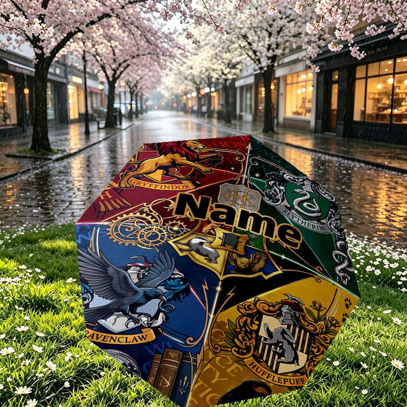 Custom Name Personalized Harry potter Print Umbrella, Auto Open Close, 8‑Rib Sturdy Frame, Commute Camping Hiking Use, Birthday Gift