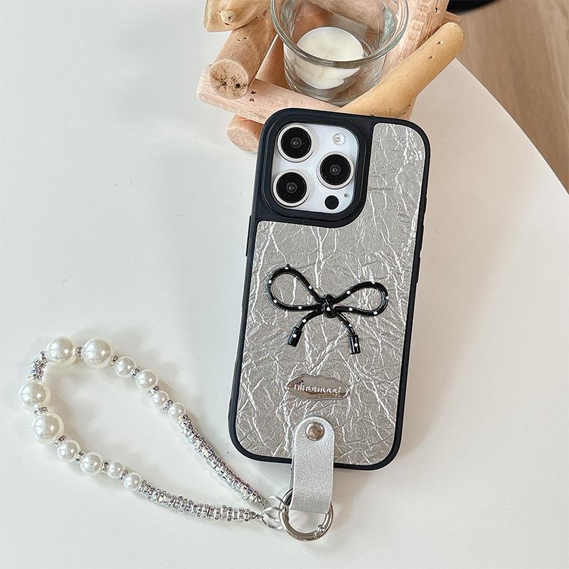 Pearl Bracelet Bow Leather Phone Case for Apple 17pro Fashion for IPhone16 Female Model 15plus