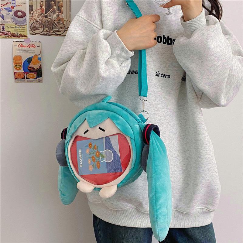Miku Plush Hatsune Cartoon Shoulder Bag Zipper Design Adjustable Shoulder Strap