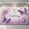 2D Soft Purple & Gold Butterfly Themed Birthday Photo Booth Background Cloth