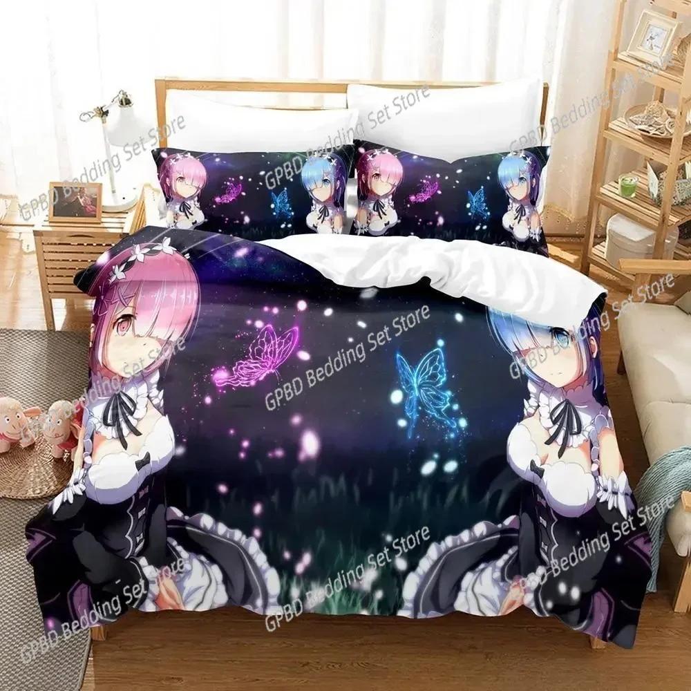 New 3D Print Re Zero Rem Ram Bedding Set Single Twin Double Queen King Cal King Size Bed Linen Set