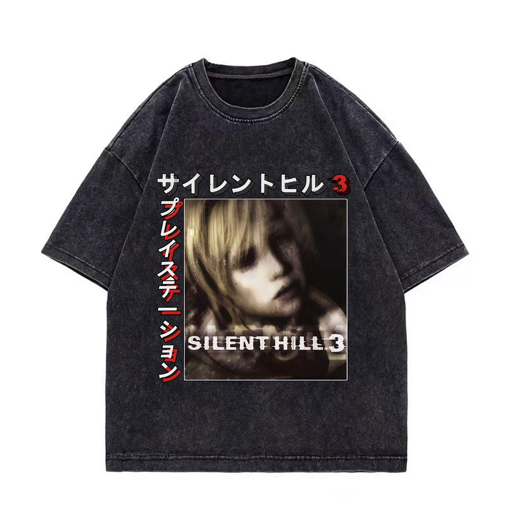 Game Silent Hill Vintage Washed Tshirt Men Women Gothic Fashion T Shirts High Quality Cotton Oversized Tshirts Streetwear