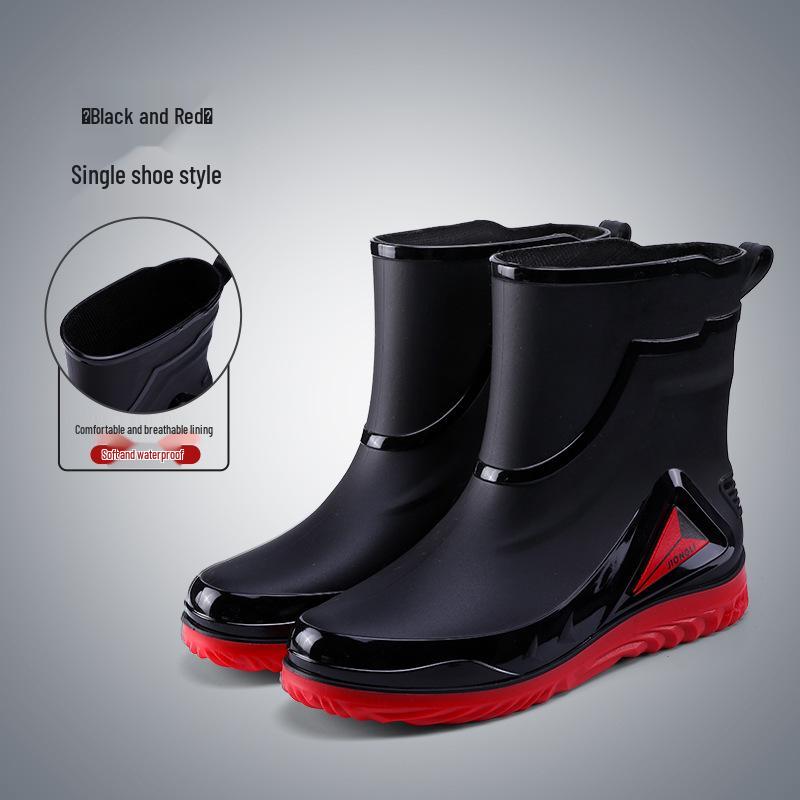 Men's Fleece-Lined Waterproof Rubber Rain Boots - Non-Slip, Warm, Outdoor, and Kitchen Safe
