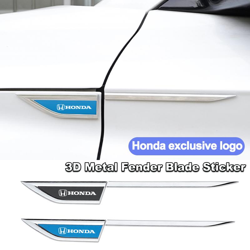 Rlbn5 2Pcs Metal Car Sticker Honda Emblem Fender Blade Styling Badge Decal For Honda Civic FIT CRV Insight Odyssey Vezel CRZ 5th City