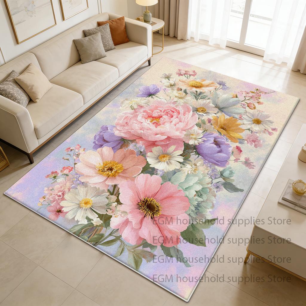Flower Pastoral Printed Mat Home Decor Entrance Door Customizable Carpet Luxury Living Room Study Non-slip Washable Rugs Kitchen