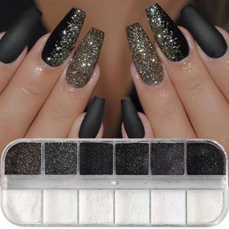 Nail Art Glitter, White Snow Dark Series Starlight Woolen Powder Mixed Nail Woolen Modeling Powder