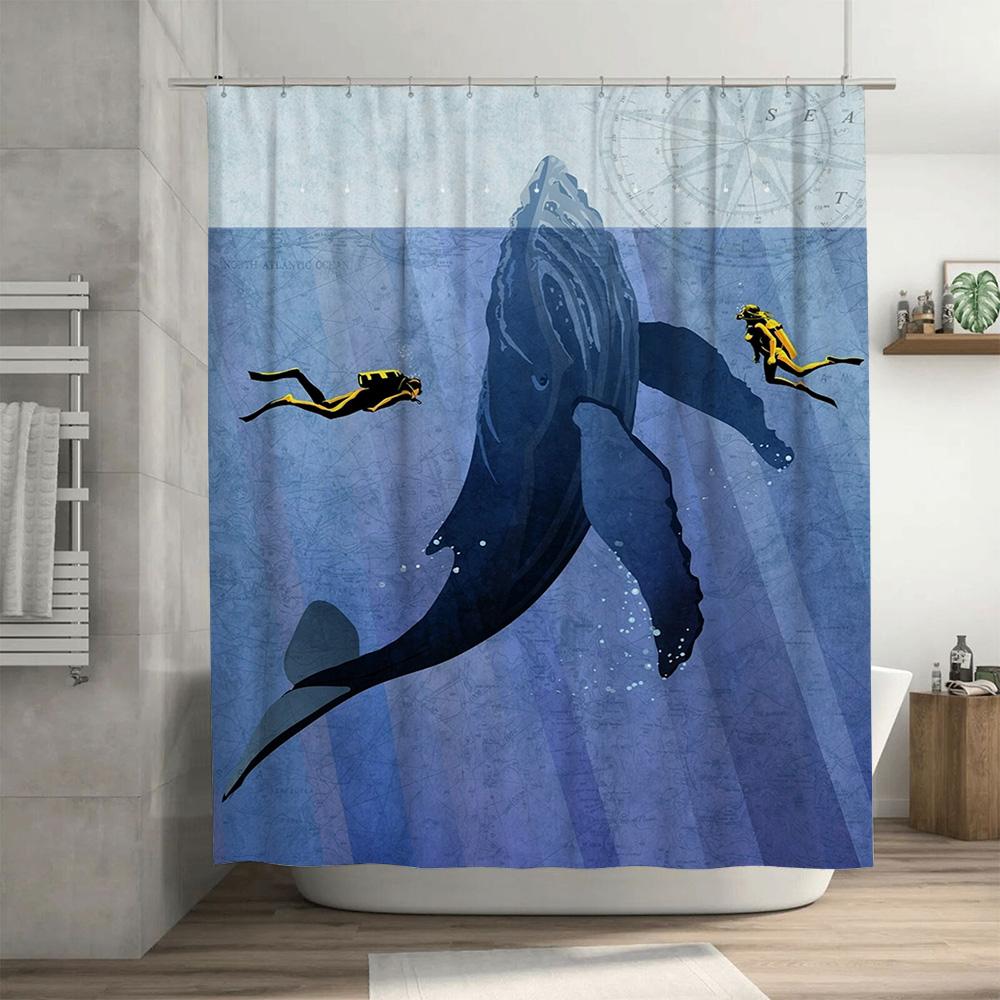 Underwater World Shower Curtain Large Size Blue Whale Print Waterproof Bath Decor for Home Hotel Use Bathroom Decoration Customi