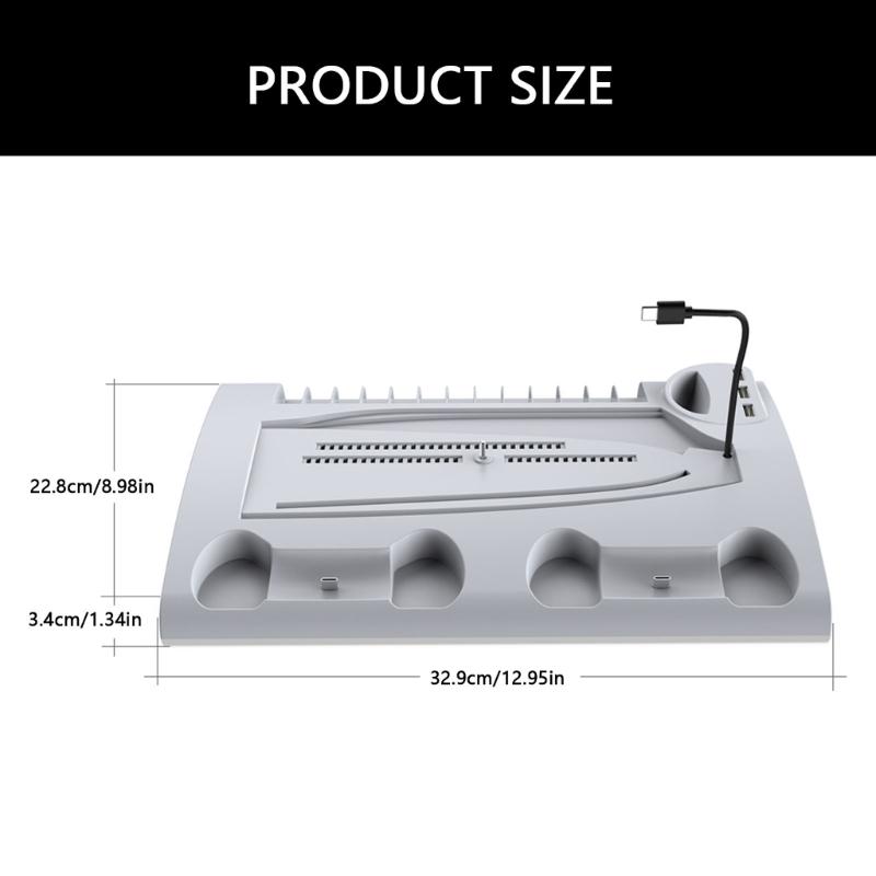 Vertical Stand for Console with Controller Charging Dock Light Headphone Holder & Cooling Fan Game Cartridge Slot